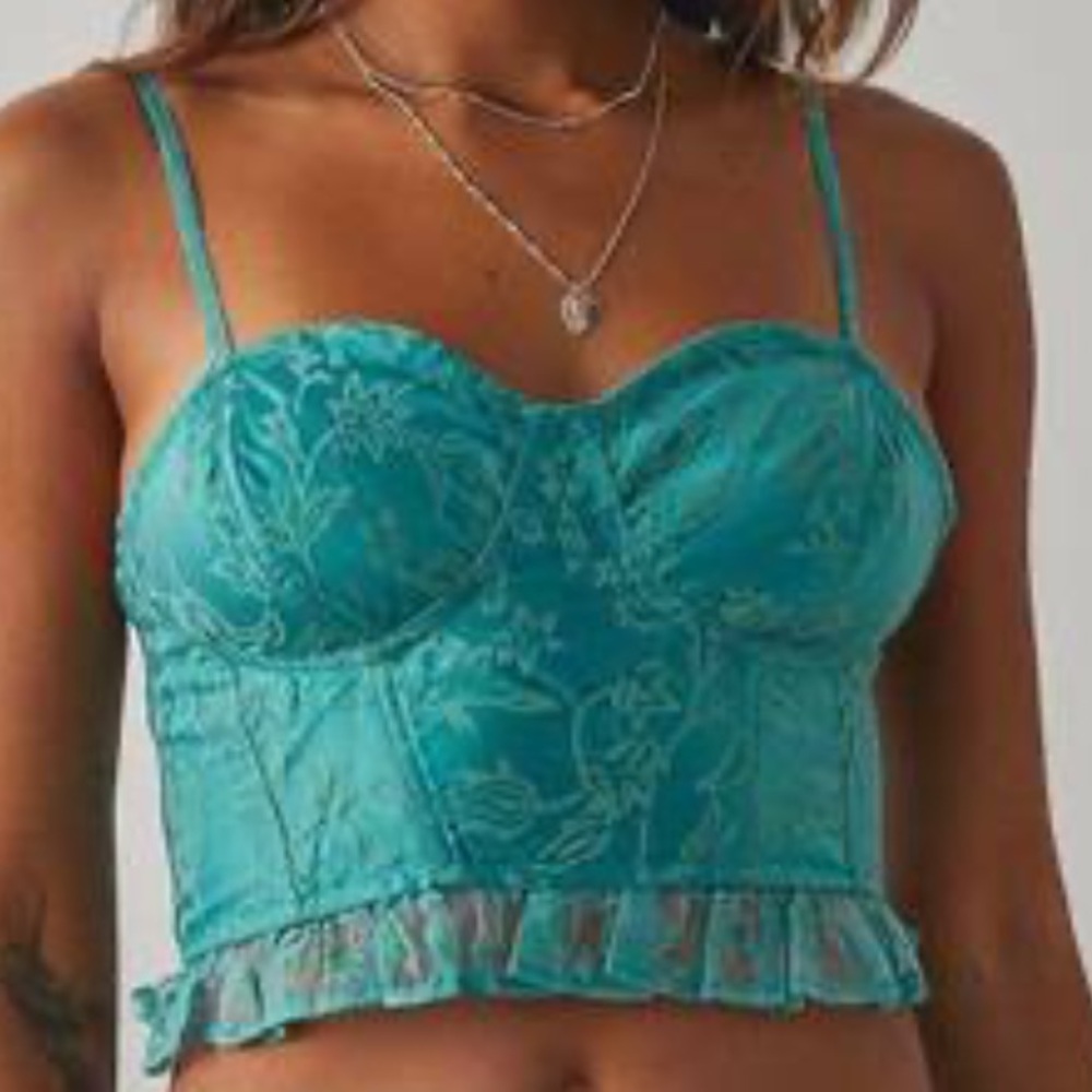 Free People Intimately Now Or Never Green Cami Corset Small